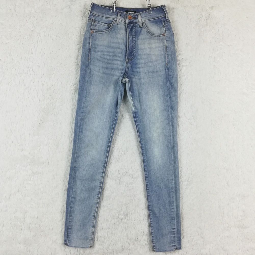 Express Womens Jeans Skinny High Rise Blue Denim Hyper‎ Stretch Stone Wash 00